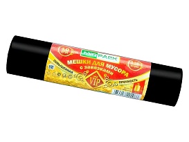 Мешки для мусора 120 л, с завязками, черные, в рулоне 10 шт., ПНД, 15 мкм, 800х750 мм, VIP, Z12010black в Старом Осколе