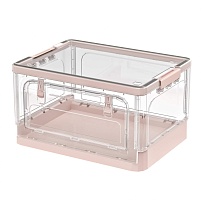 Ящик пластиковый складной прозрачный коричневый, дно розовое,490х360х280 мм, с колесиками в Старом Осколе