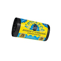 Мешки для мусора 20 л, с ушками, черные, в рулоне 30 шт., ПНД, 10 мкм, 550х440 мм, Крепакоф, 4607075710405 в Старом Осколе