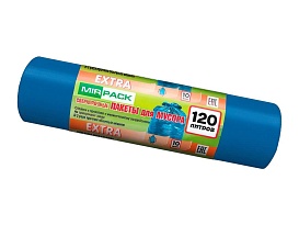 Мешки для мусора 120 л, синие, в рулоне 10 шт., ПНД, 14 мкм, 1100х700 мм, EXTRA, ex1201802 в Старом Осколе