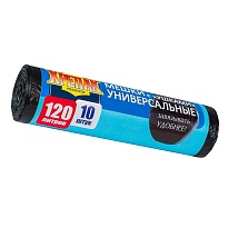 Мешки для мусора 120 л, с ушками, черные, в рулоне 10 шт., ПНД, 15 мкм, 1100х700 мм, Крепак, 4607075710474 в Старом Осколе