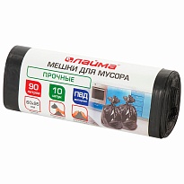 Мешки для мусора 90 л, черные, в рулоне 10 шт., ПВД, 25 мкм, 950х600 мм, LAIMA, 605332 в Старом Осколе