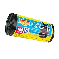 Мешки для мусора 180 л, черные, в рулоне 30 шт., ПНД, 20 мкм, 1150х800 мм, Крепак, 4607075710139 в Старом Осколе