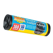 Мешки для мусора 180 л, черные, в рулоне 10 шт., ПНД, 20 мкм, 1150х800 мм, Крепак, 4607075710481 в Старом Осколе