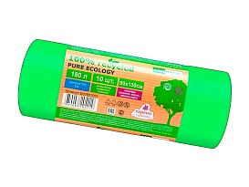 Мешки для мусора 180 л, ароматизированные, биоразлагаемые, зеленые, в рулоне 10 шт., ПВД, 40 мкм, 1300х930 мм, PURE ECOLOGY, bio1801081 в Старом Осколе