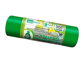 Мешки для мусора 300 л, зеленые, в рулоне 10 шт., ПВД 70 мкм, 1400х1000 мм, PREMIUM+, 300101601 в Старом Осколе