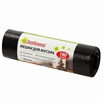 Мешки для мусора 180 л, черные, в рулоне 10 шт., ПВД, 24 мкм, 1060х800 мм, Любаша, 605336 в Старом Осколе
