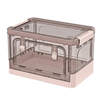 Ящик пластиковый складной прозрачный коричневый, дно розовое, 360х235х230 мм, с колесиками в Старом Осколе